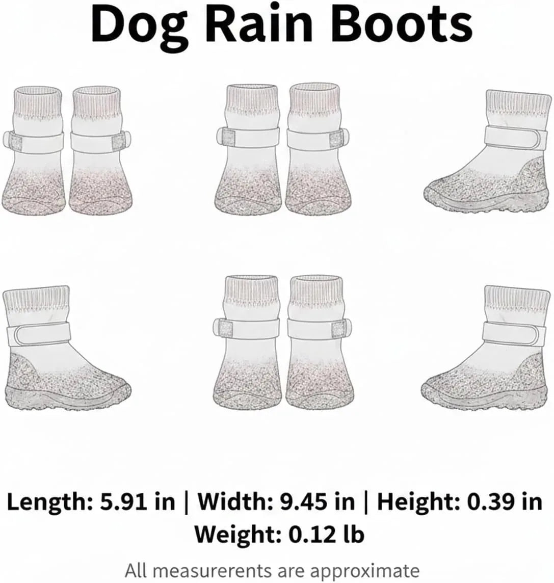 Rubber Rain Boots for Pets. 4-Pack Protective Footwear