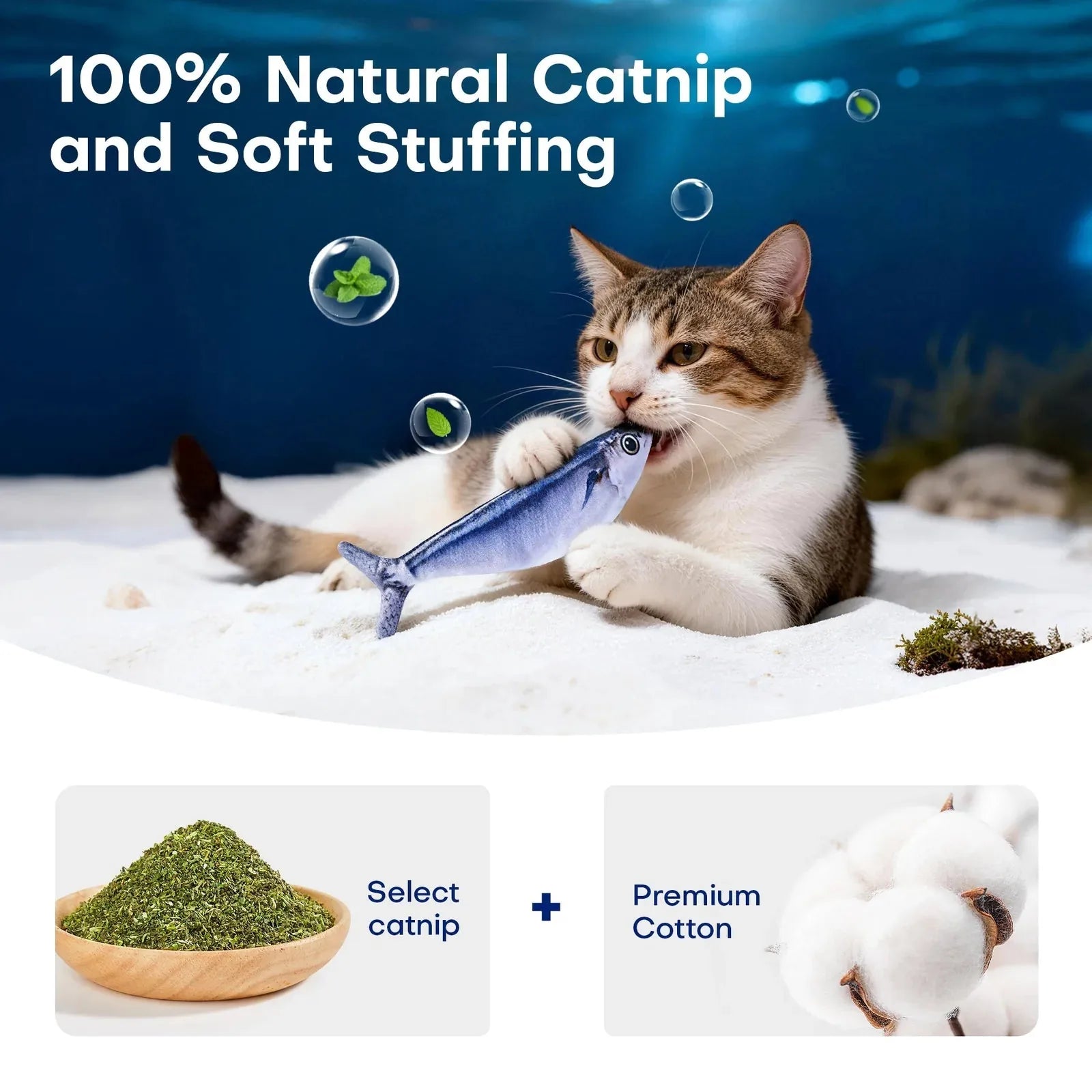 Potaroma Bite-Sized Realistic Flopping Fish Cat Toy, 3-Pack