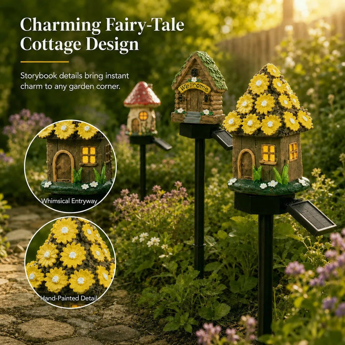 Solar Fairy-Tale Mushroom Cottage Garden Light