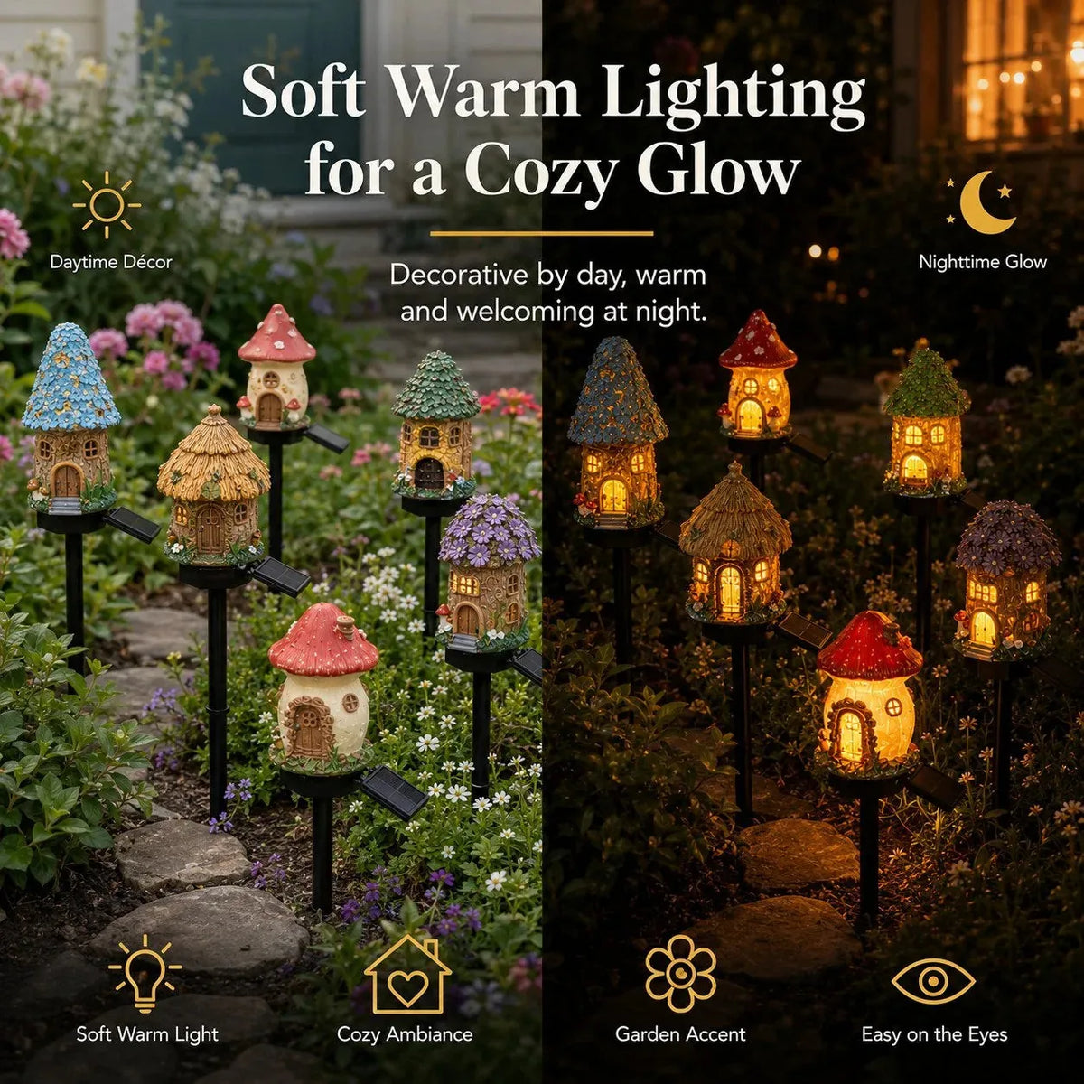 Solar Fairy-Tale Mushroom Cottage Garden Light