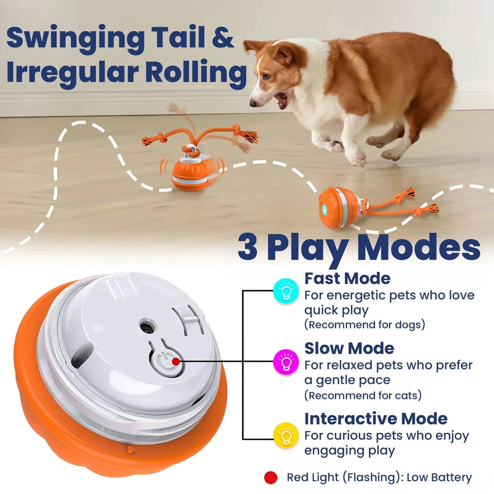 Rope Runner Interactive Squeaky Rechargeable Small Dog Ball & Rope Toy