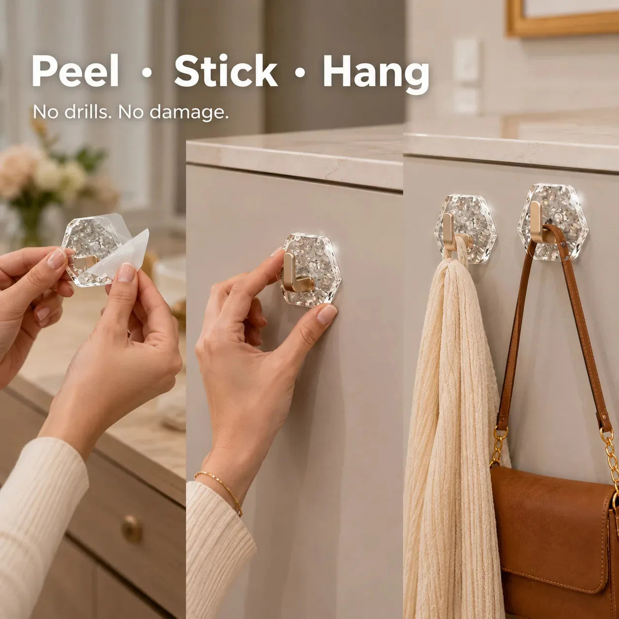 🏠✨10-Pack Heavy-Duty Adhesive Hooks – Strong Hold. No Drilling