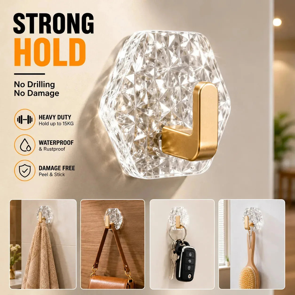 🏠✨10-Pack Heavy-Duty Adhesive Hooks – Strong Hold. No Drilling