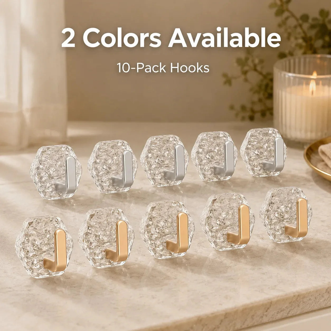 🏠✨10-Pack Heavy-Duty Adhesive Hooks – Strong Hold. No Drilling