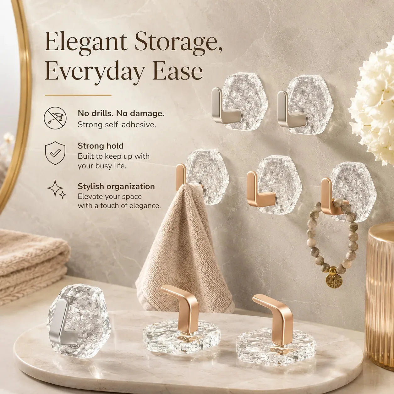🏠✨10-Pack Heavy-Duty Adhesive Hooks – Strong Hold. No Drilling
