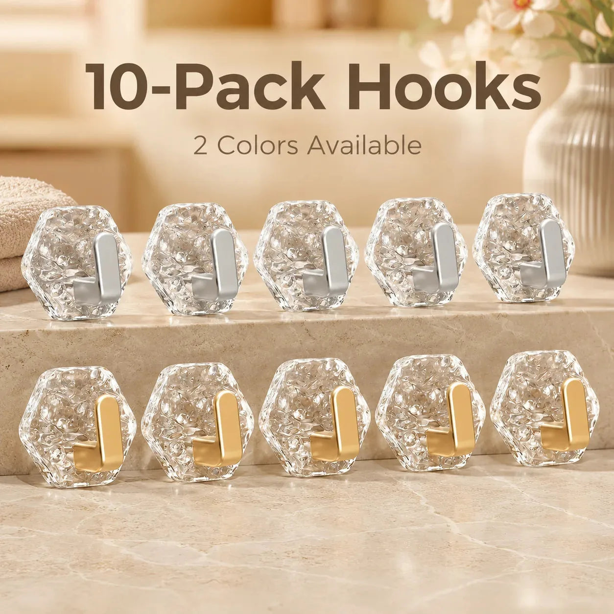 🏠✨10-Pack Heavy-Duty Adhesive Hooks – Strong Hold. No Drilling