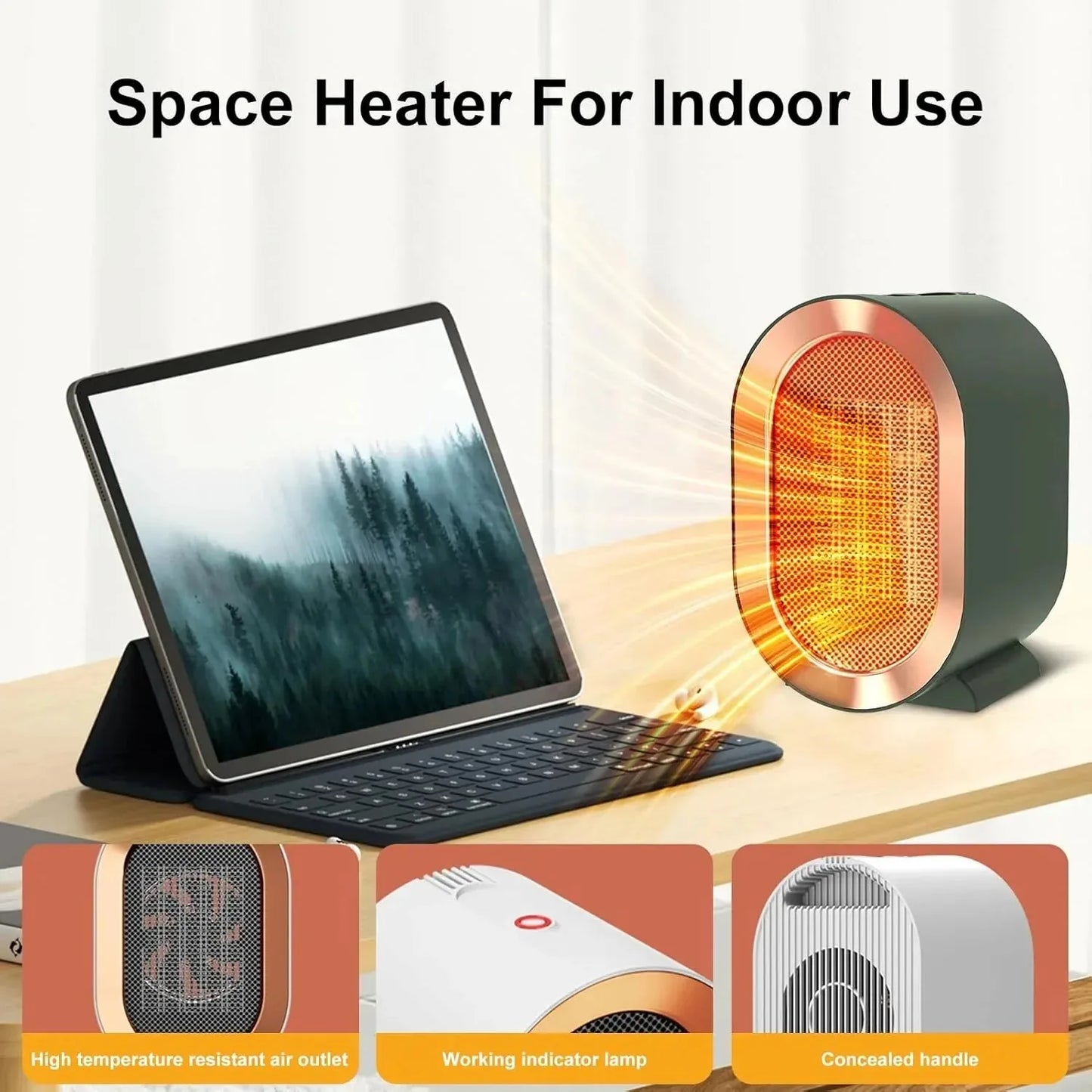 1200W Portable Ceramic Desk Space Heater with Thermostat