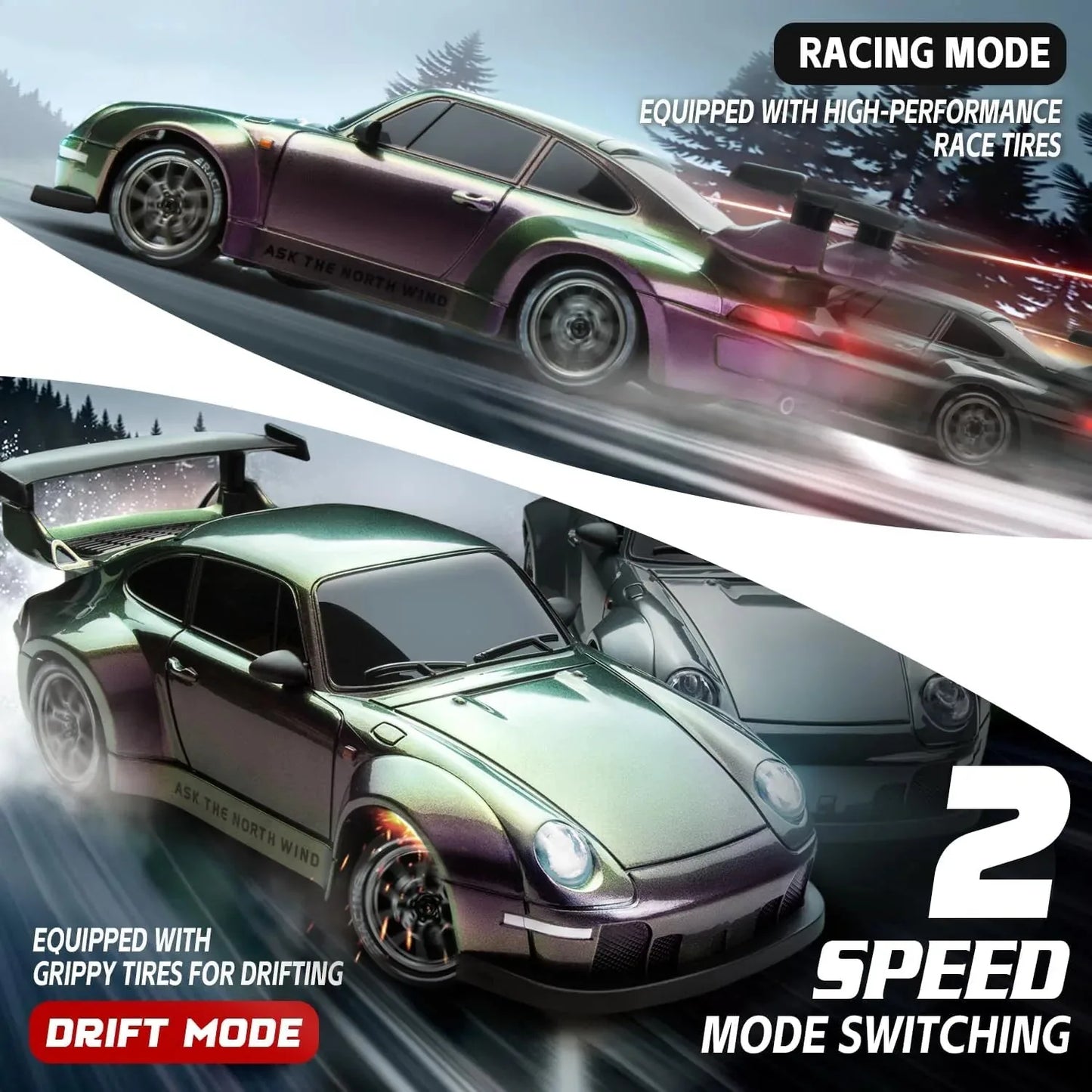 1/24 4WD RC Drift Car – 20KM/H High-Speed with LED Lights