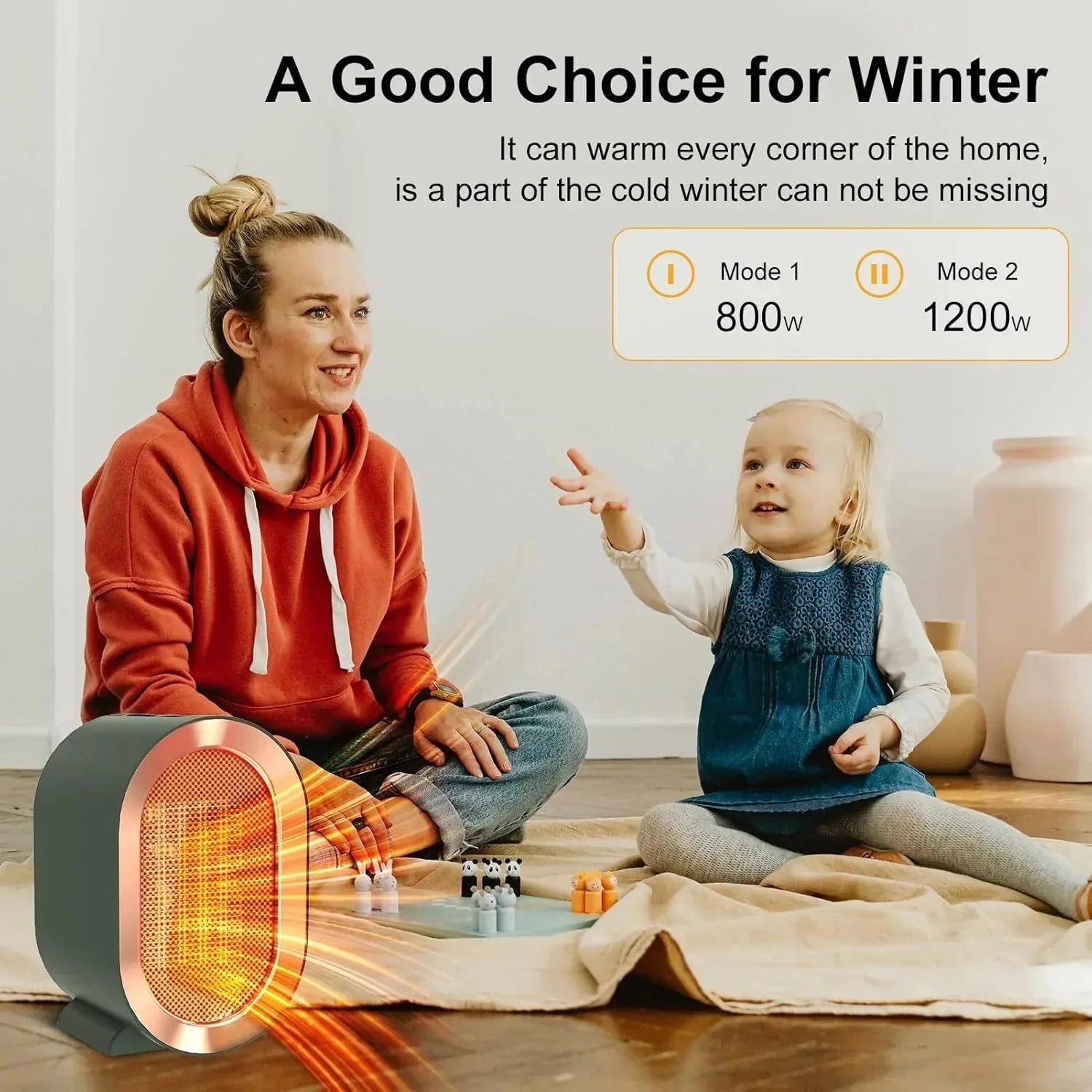 1200W Portable Ceramic Desk Space Heater with Thermostat