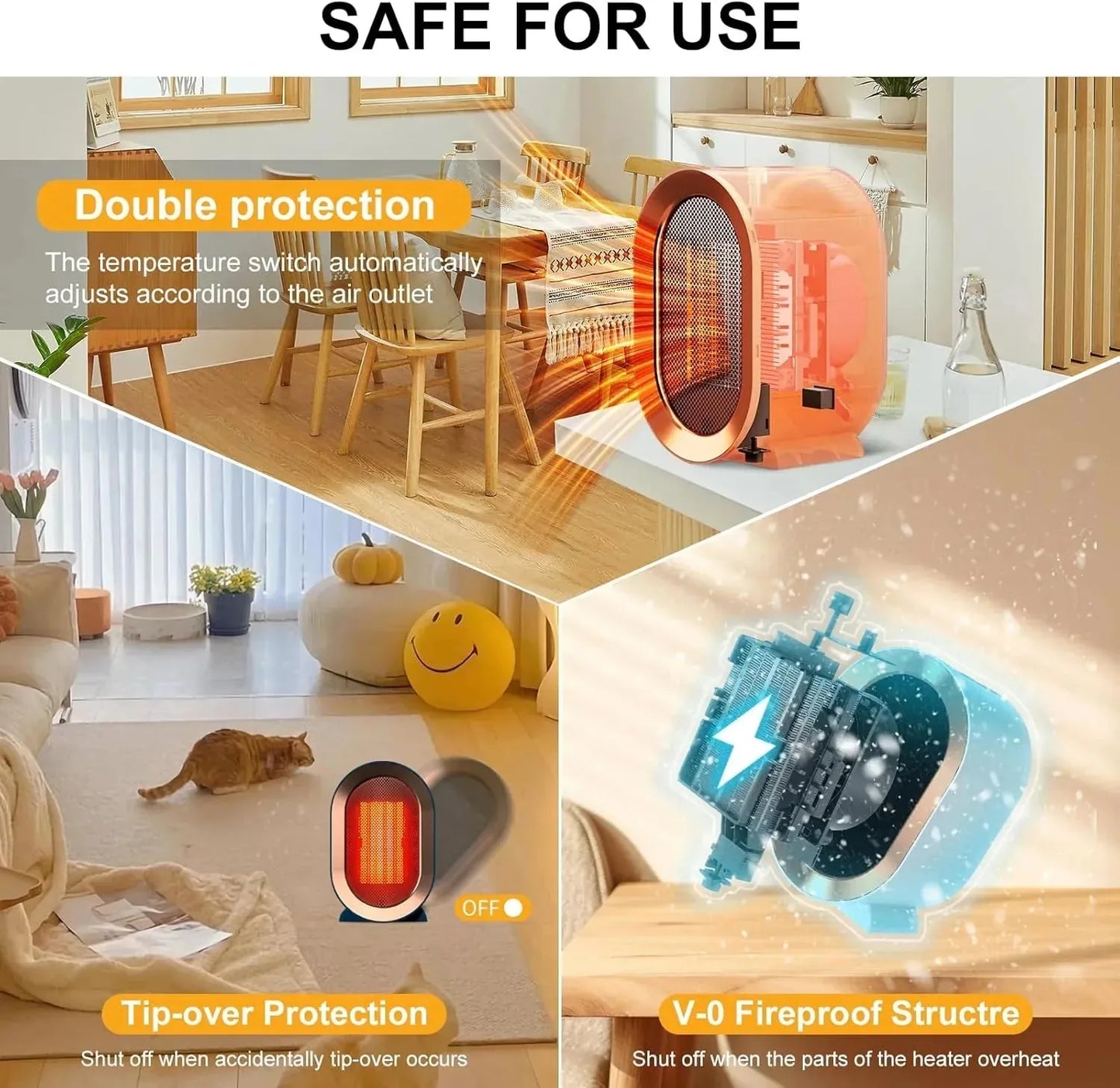 1200W Portable Ceramic Desk Space Heater with Thermostat
