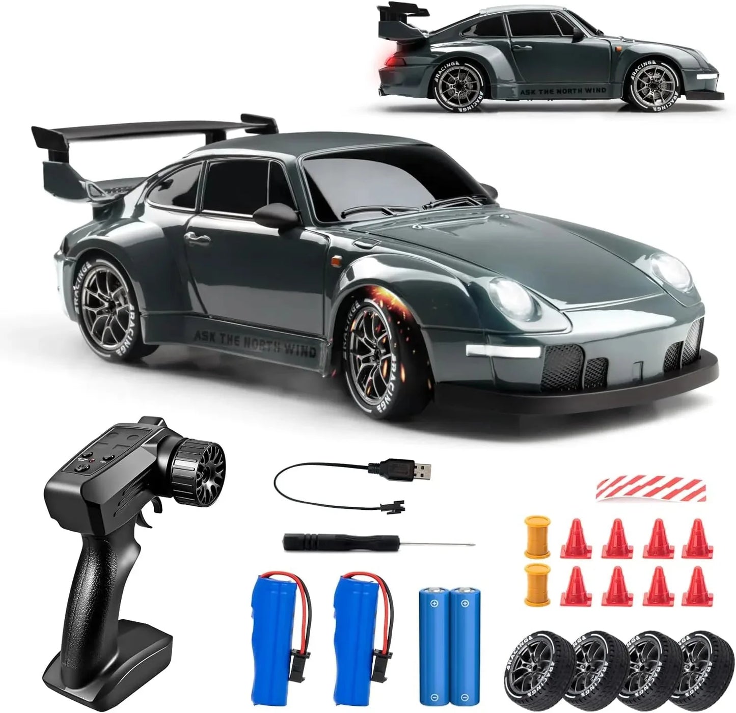 1/24 4WD RC Drift Car – 20KM/H High-Speed with LED Lights