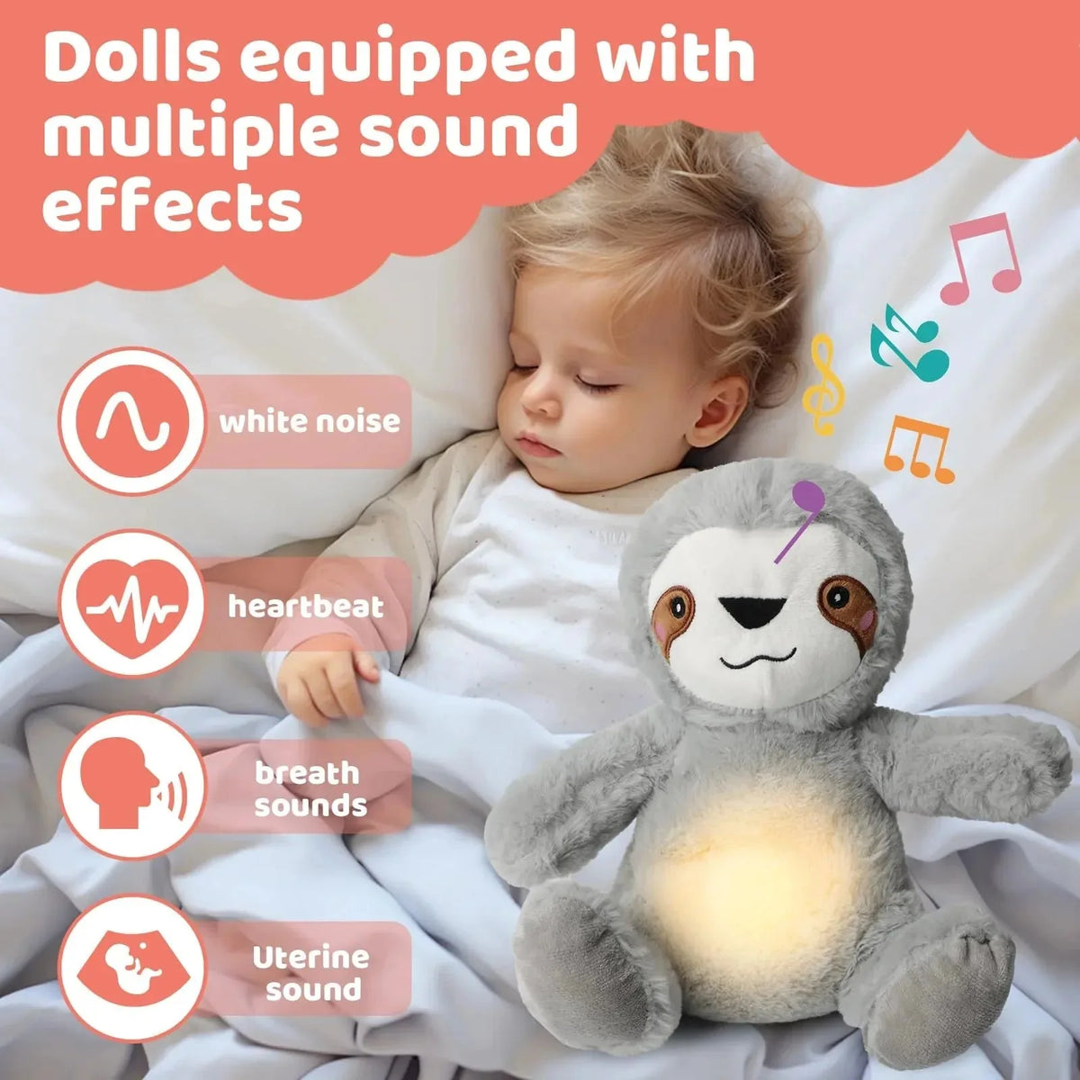 Breathing sloth bear toy for a good night's sleep