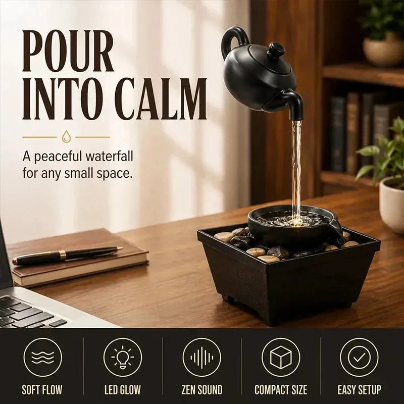 Floating Teapot Indoor Tabletop Fountain with Light