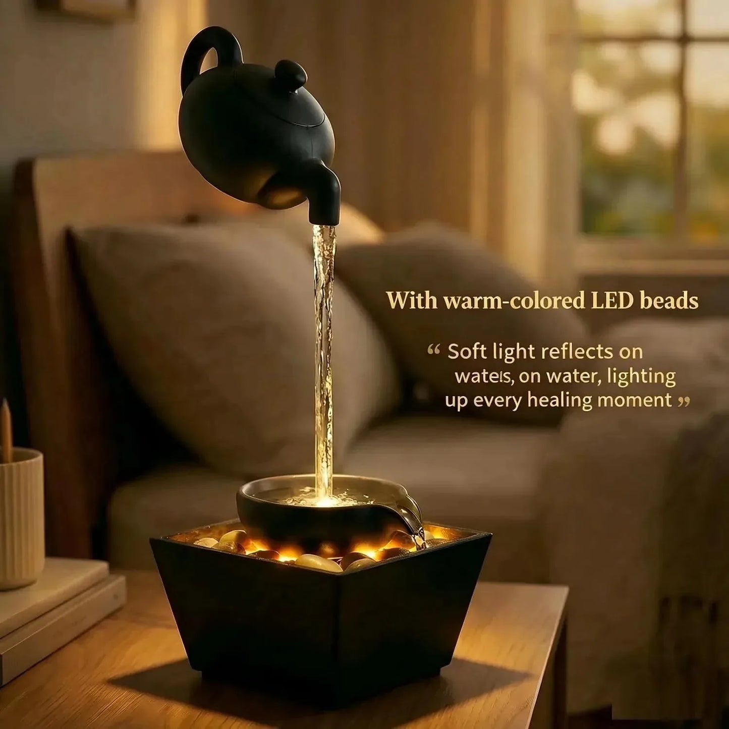 Floating Teapot Indoor Tabletop Fountain with Light