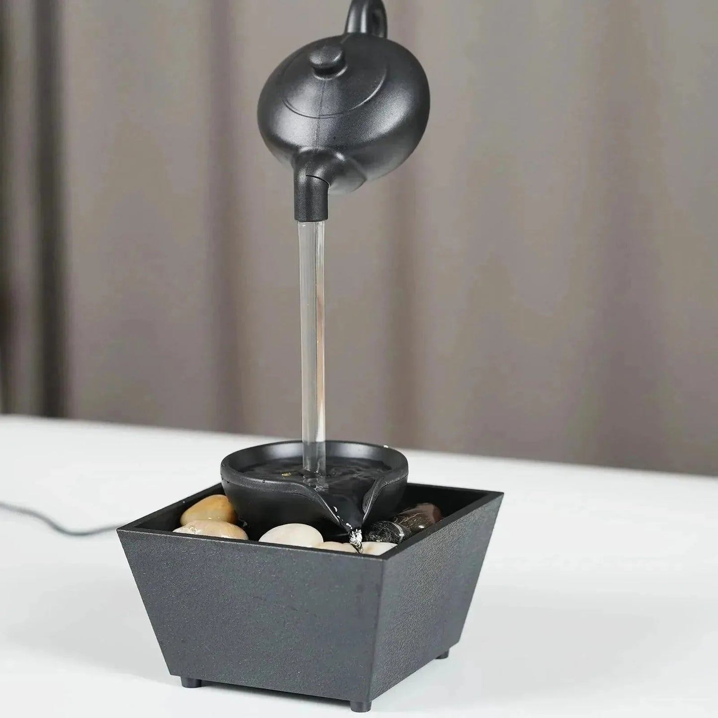 Floating Teapot Indoor Tabletop Fountain with Light – product image 2