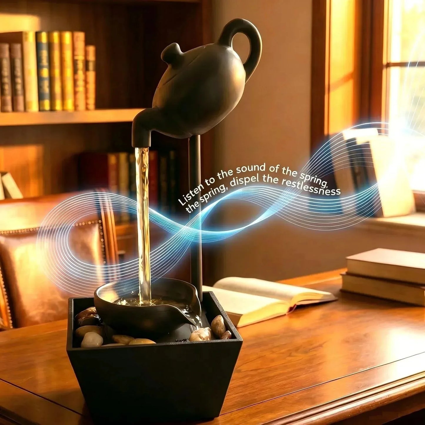 Floating Teapot Indoor Tabletop Fountain with Light