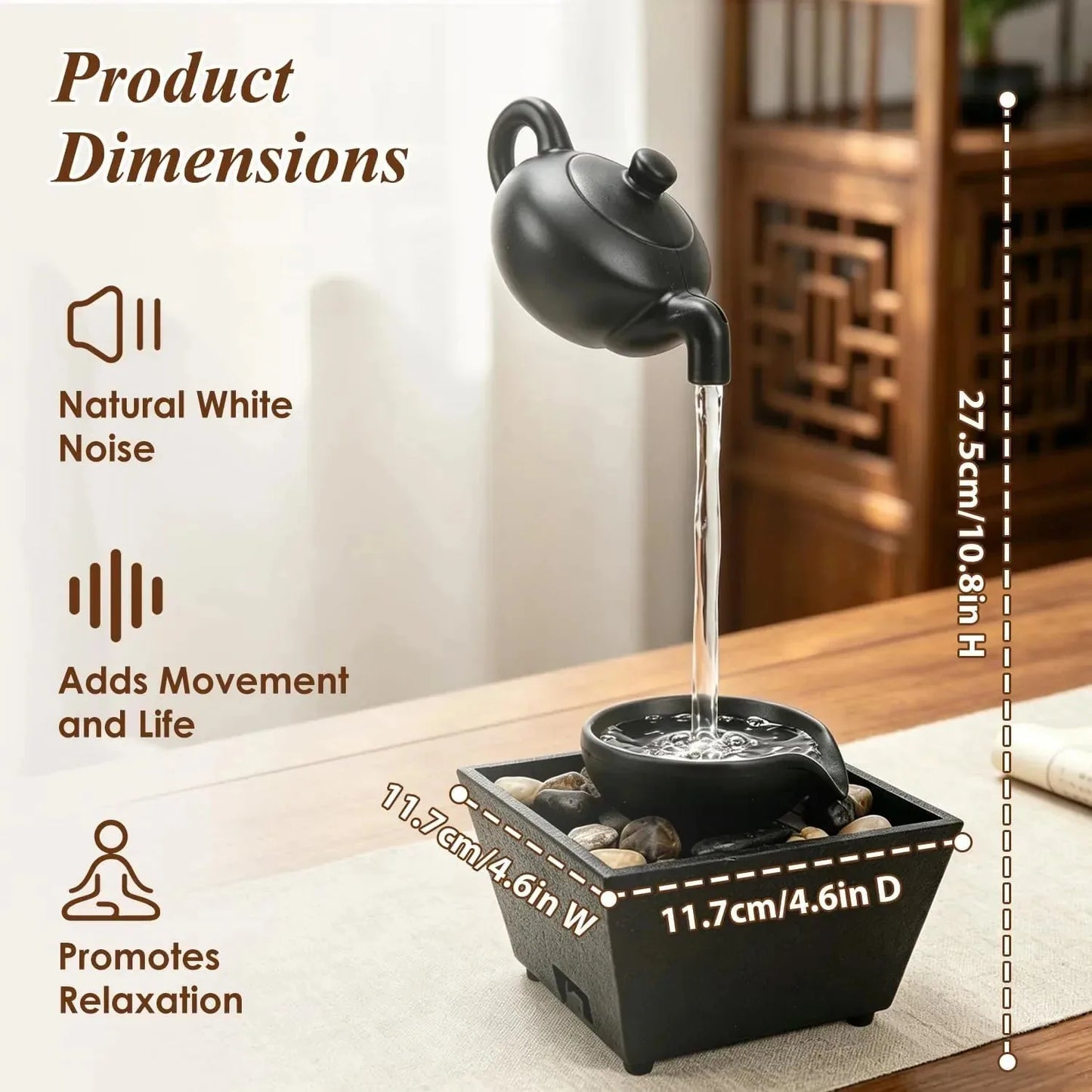 Floating Teapot Indoor Tabletop Fountain with Light