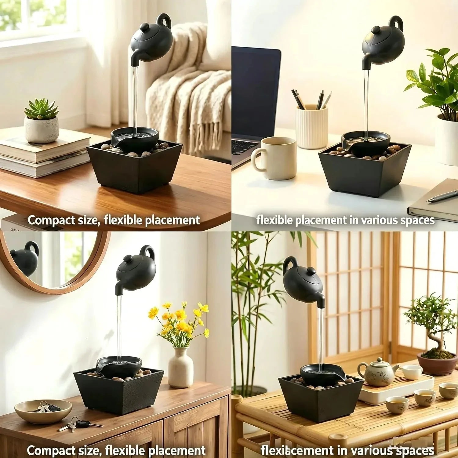 Floating Teapot Indoor Tabletop Fountain with Light
