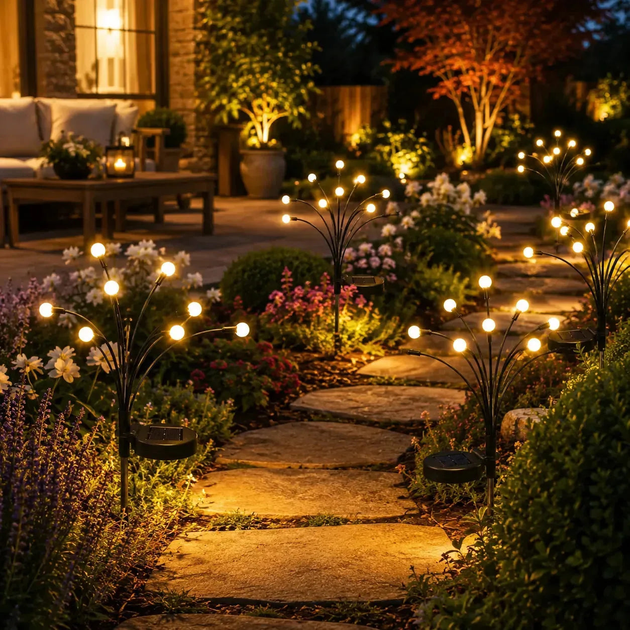 Outdoor Solar Firefly Lights 2 Pack 20 LED Waterproof Garden Stake Lights