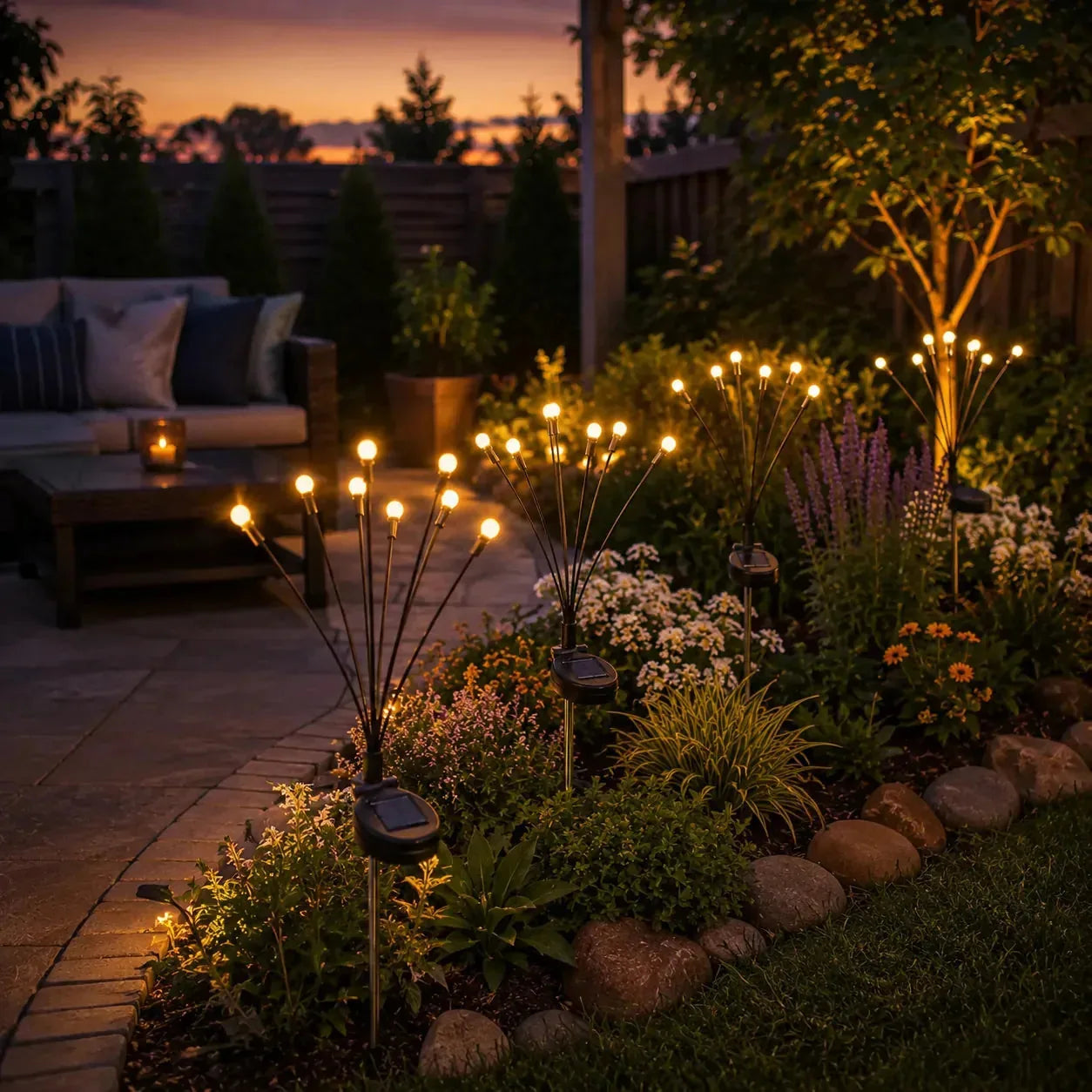 Outdoor Solar Firefly Lights 2 Pack 20 LED Waterproof Garden Stake Lights