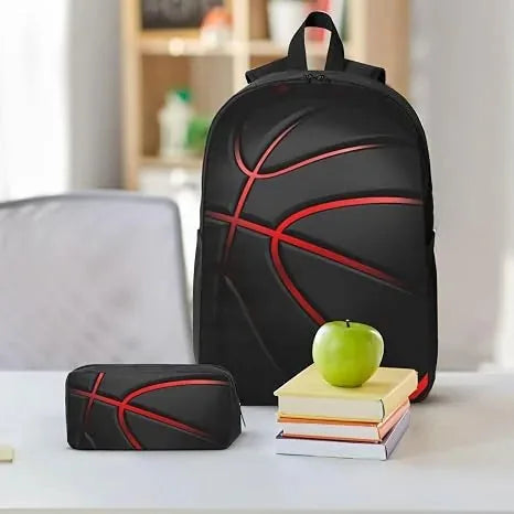 Basketball Print 3-in-1 Backpack Picnic Bag Pencil Case Set