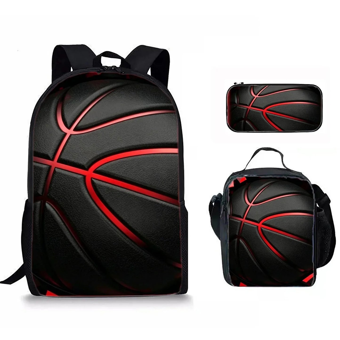 Basketball Print 3-in-1 Backpack Picnic Bag Pencil Case Set