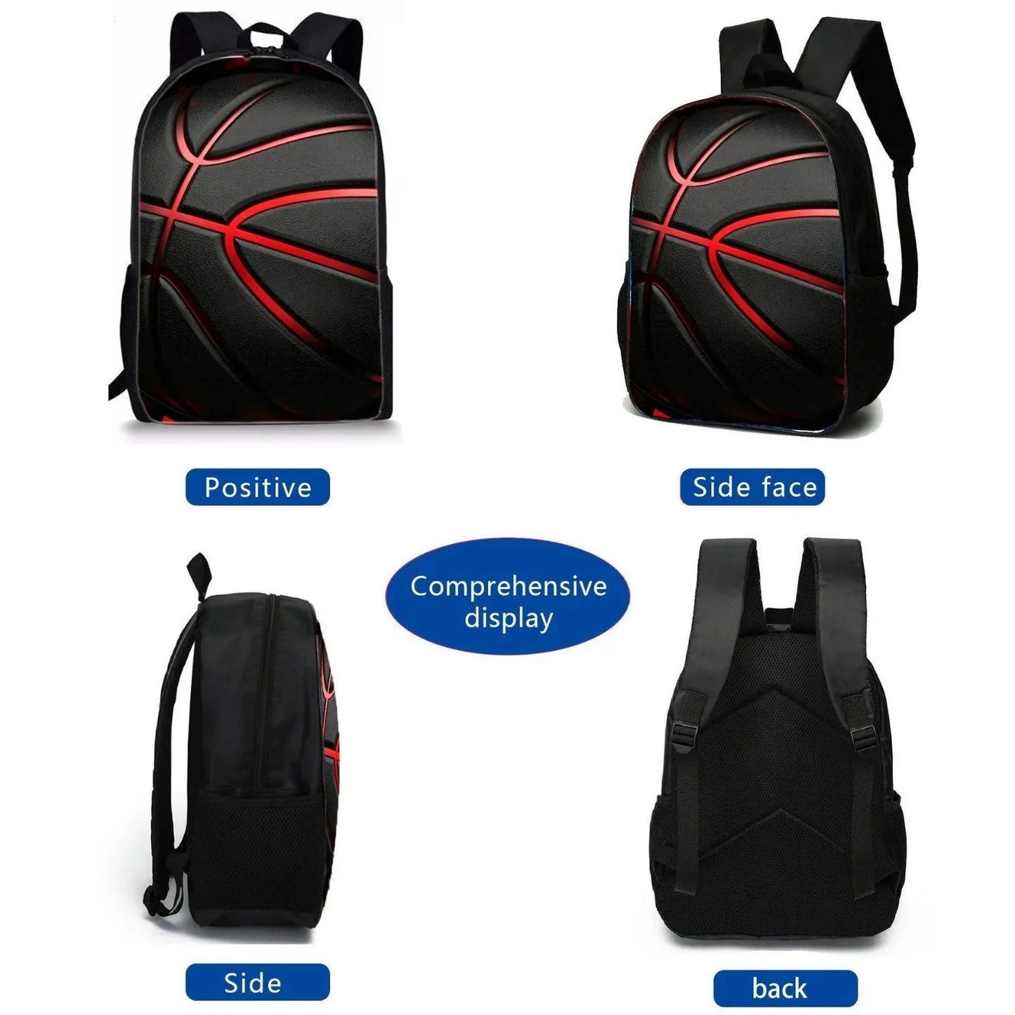 Basketball Print 3-in-1 Backpack Picnic Bag Pencil Case Set
