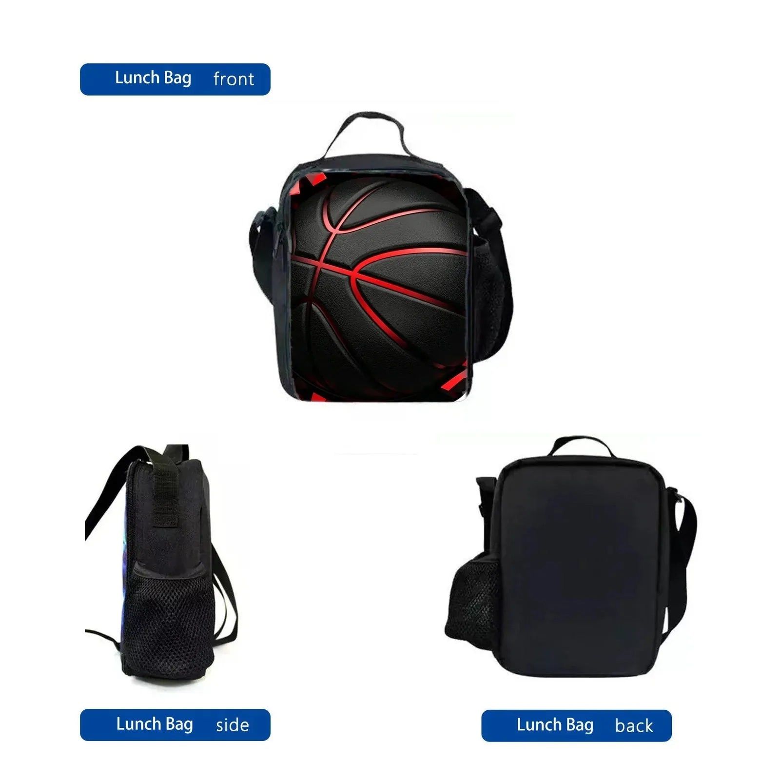 Basketball Print 3-in-1 Backpack Picnic Bag Pencil Case Set