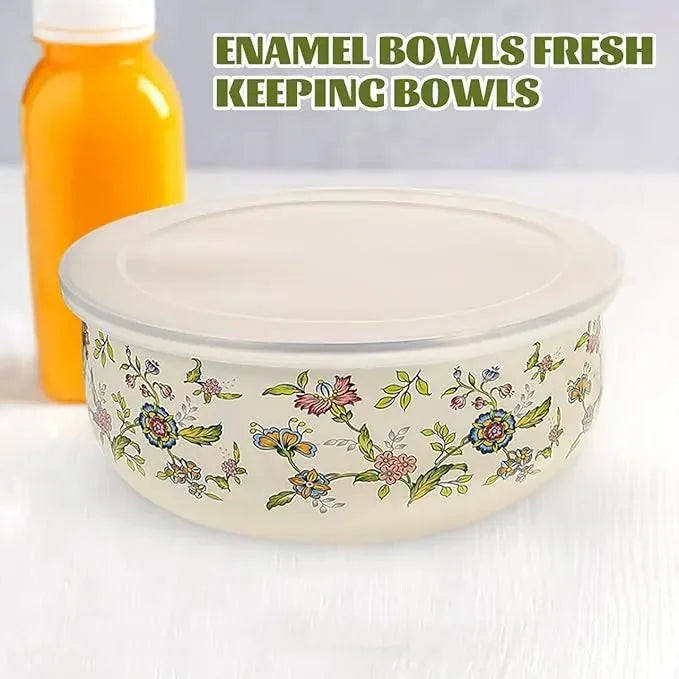 5-Piece Enamel Mixing Bowl Set with Lids