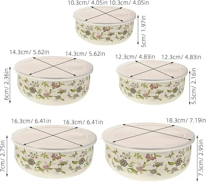5-Piece Enamel Mixing Bowl Set with Lids
