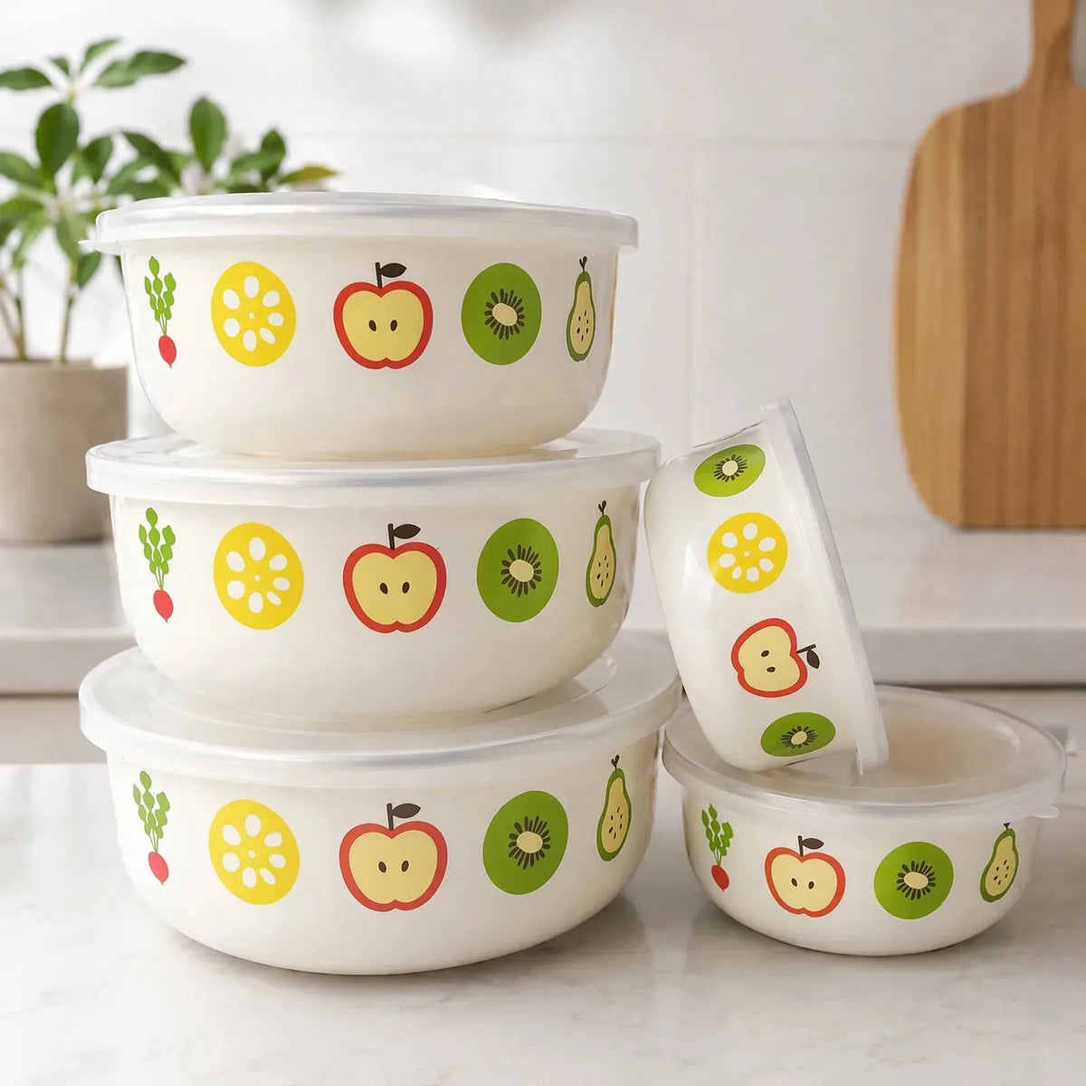 5-Piece Enamel Mixing Bowl Set with Lids
