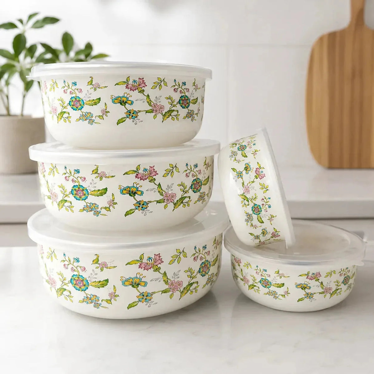 5-Piece Enamel Mixing Bowl Set with Lids