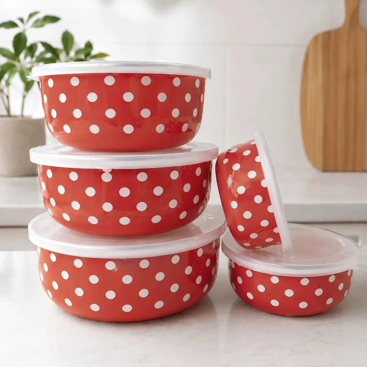 5-Piece Enamel Mixing Bowl Set with Lids