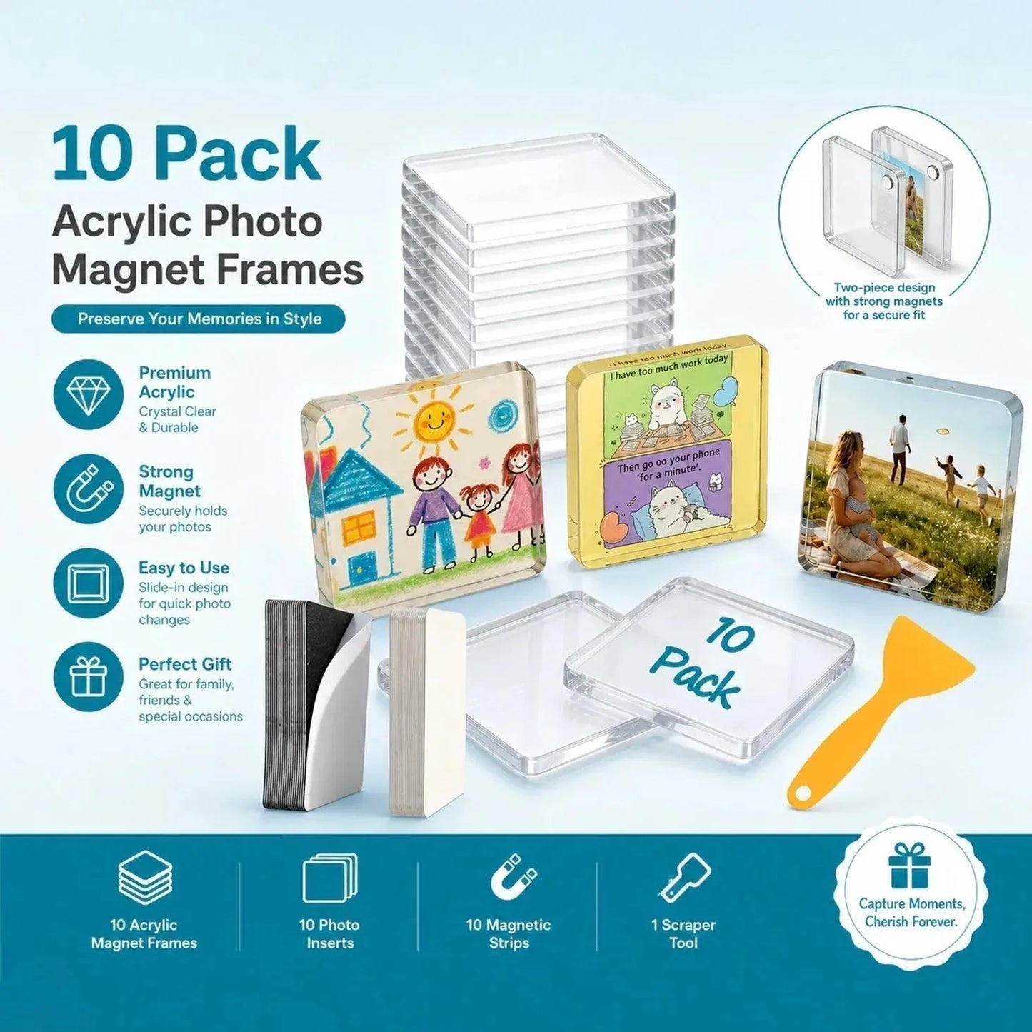 Clear Acrylic Magnetic Fridge Photo Frames