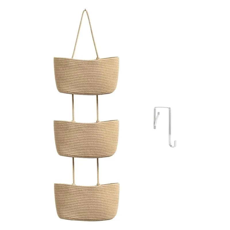 3-Tier Woven Cotton Wall-Mounted Storage Organizer Bag