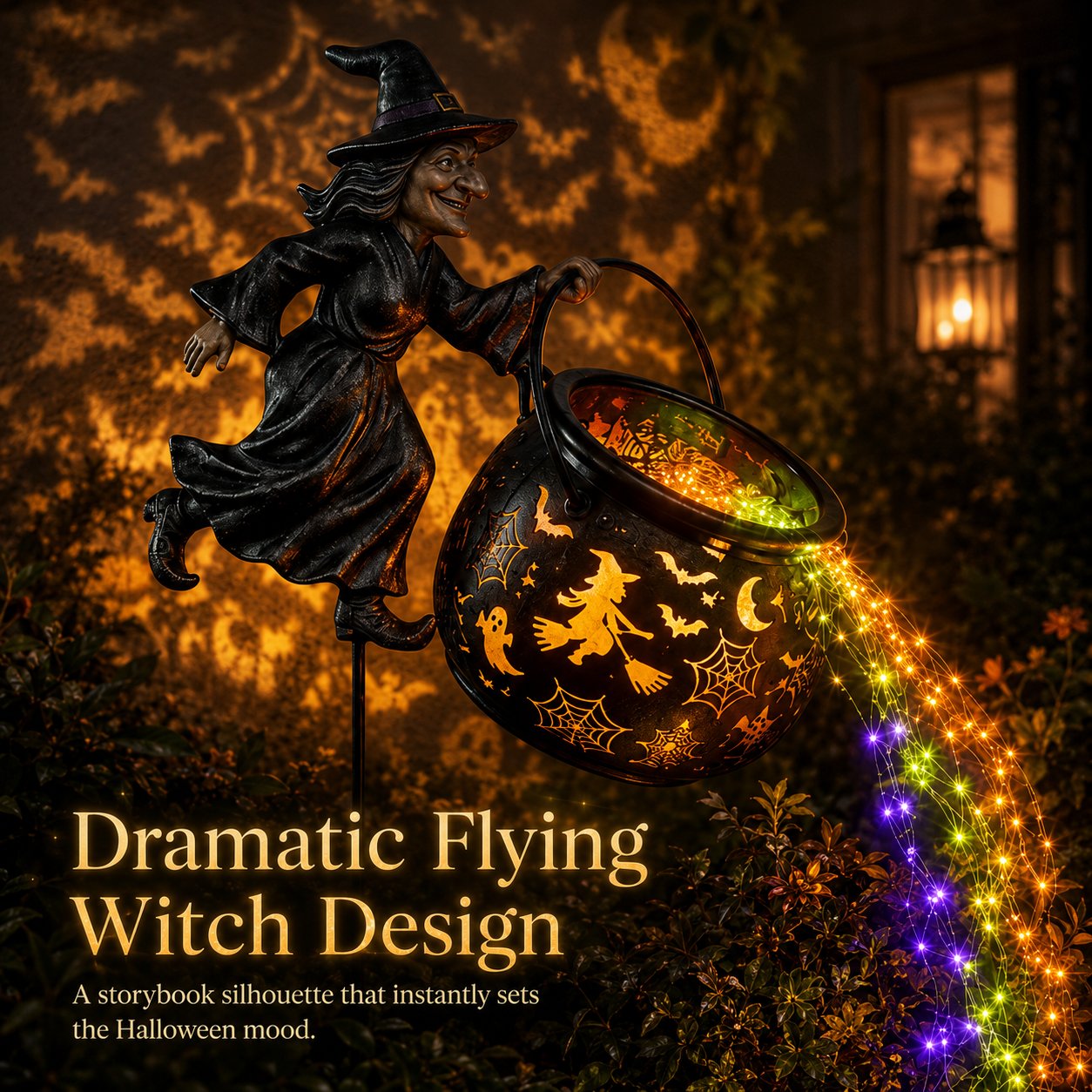 Lighted Flying Witch Cauldron Garden Stake - image 3