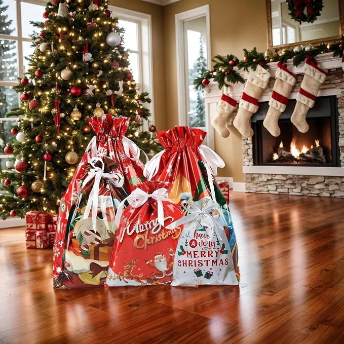 Christmas Drawstring Gift Bags – Set of 15