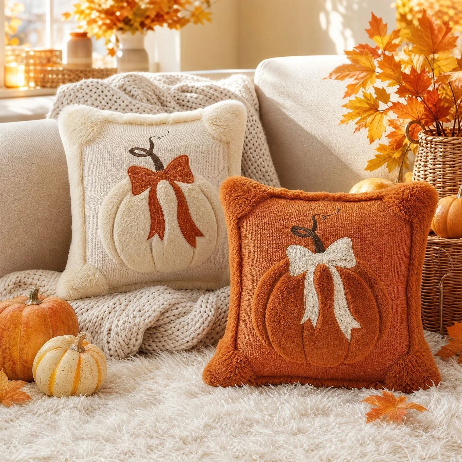Embroidered Bow Holiday Pillow Covers – Set of 2