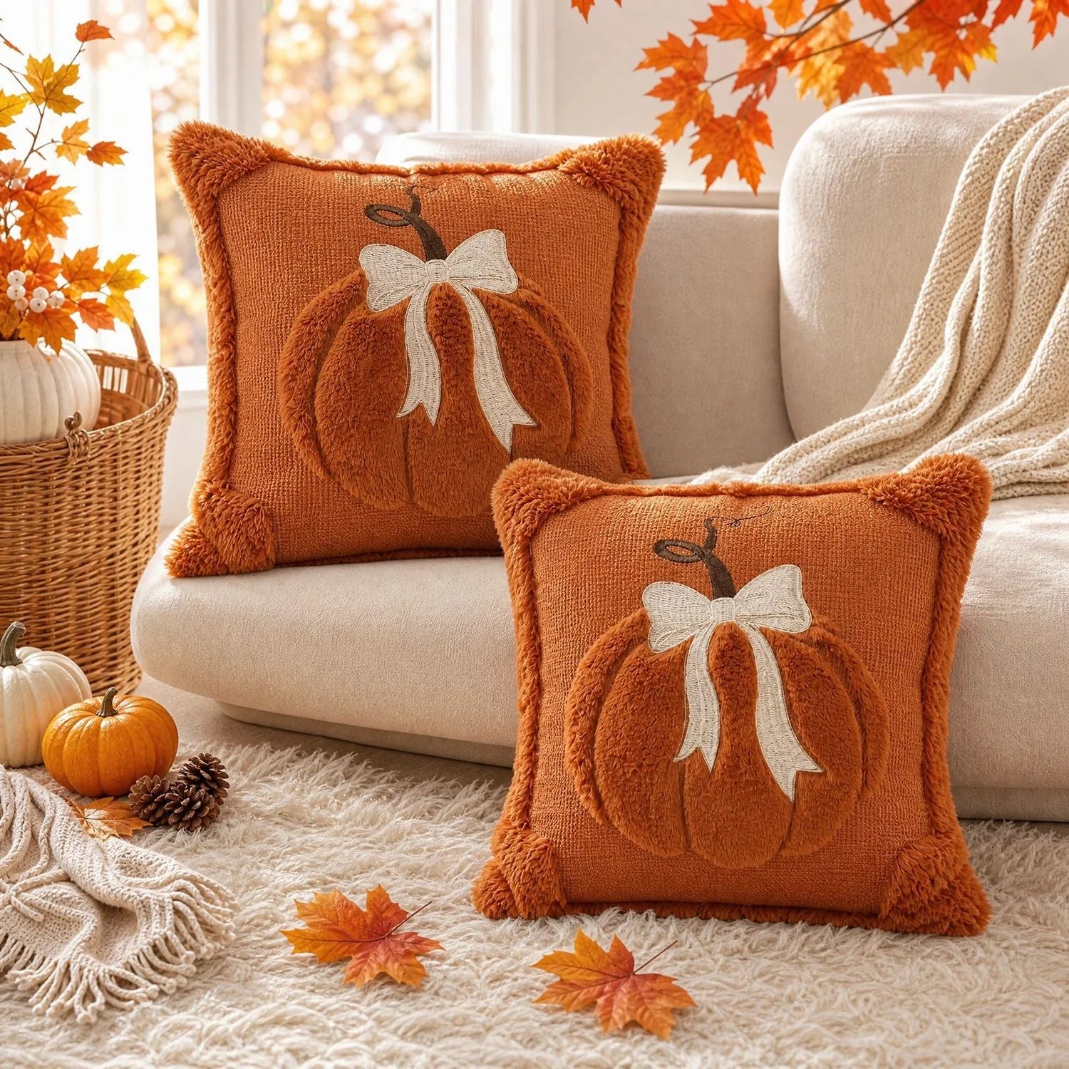 Embroidered Bow Holiday Pillow Covers – Set of 2