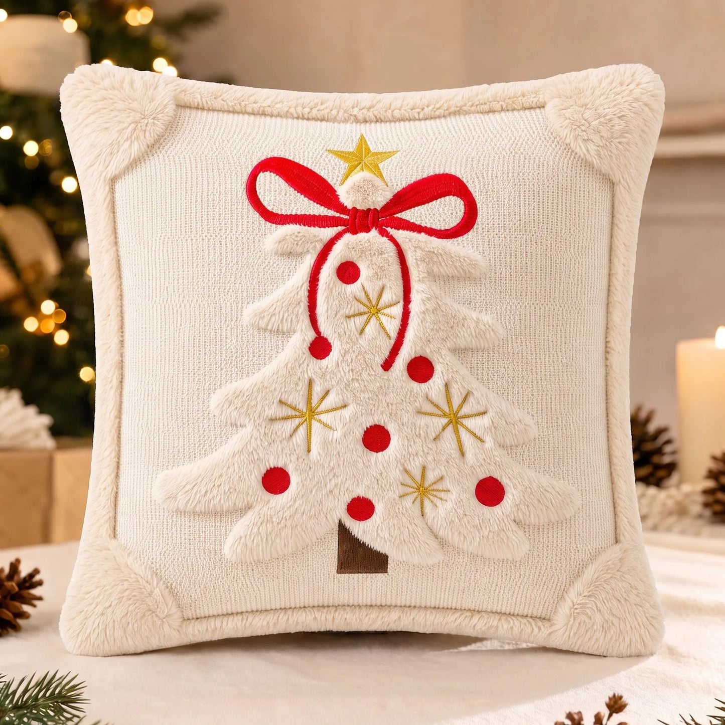 Embroidered Bow Holiday Pillow Covers – Set of 2