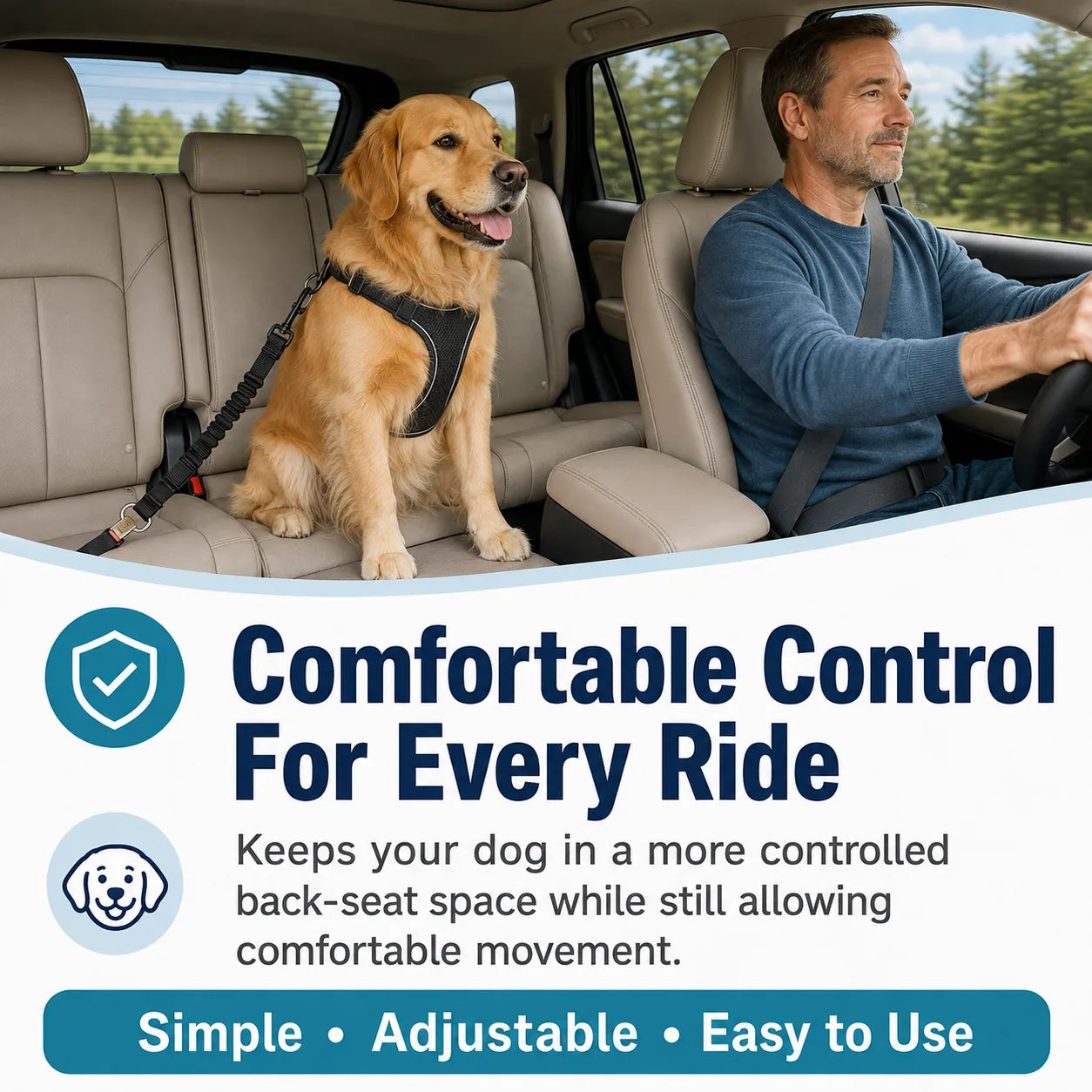 Adjustable Dog Car Seat Belt with Locking Clip – product image 2
