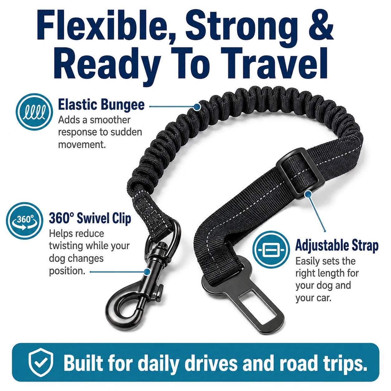 Adjustable Dog Car Seat Belt with Locking Clip – product image 3