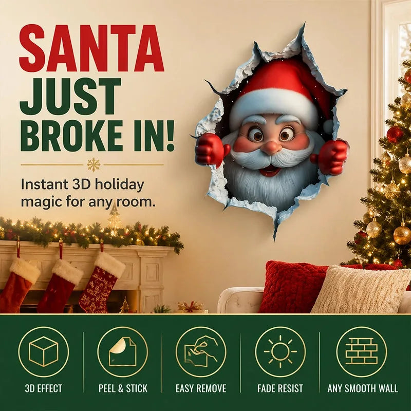 3D Christmas Santa Wall Decals – 5 Pack
