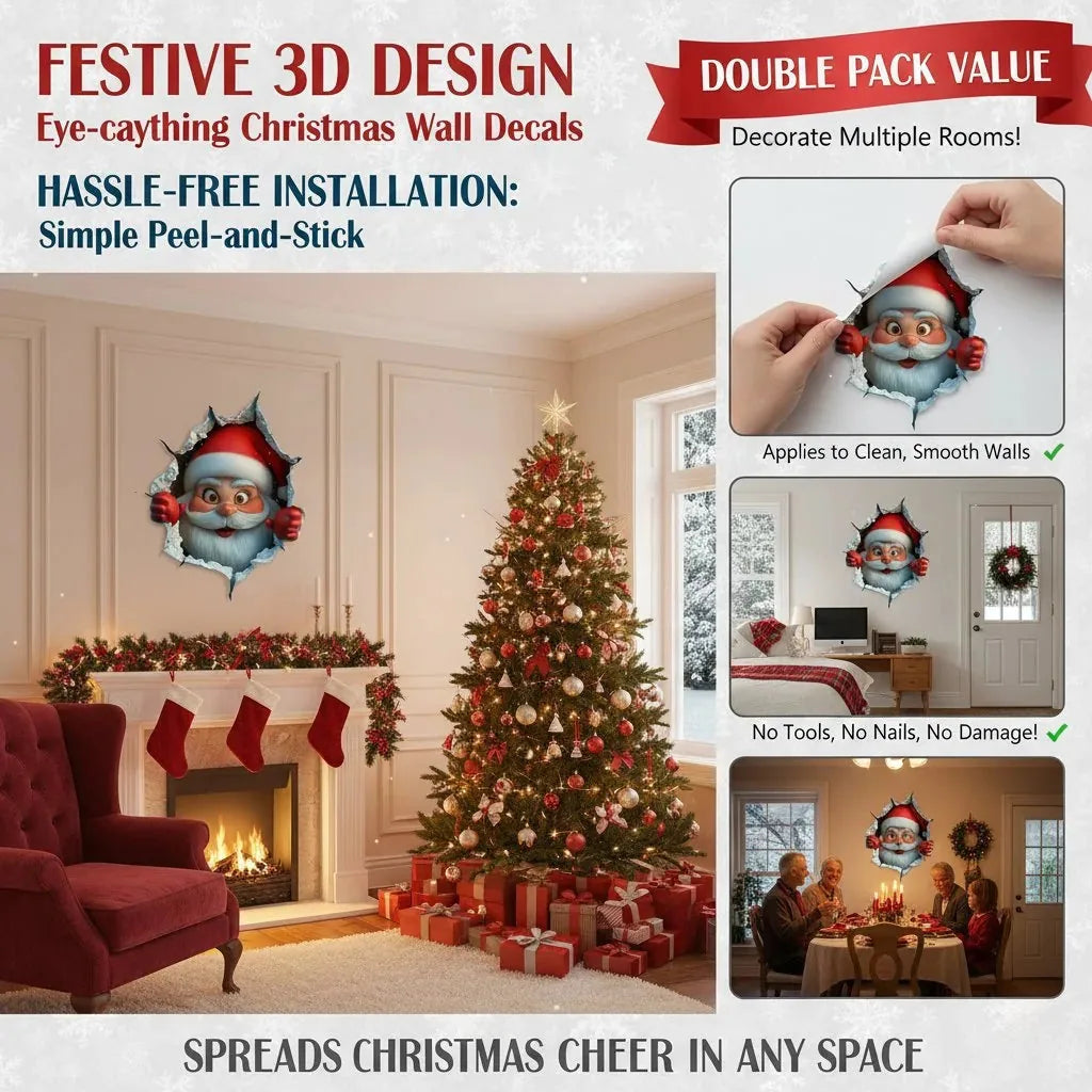 3D Christmas Santa Wall Decals – 5 Pack – product image 1