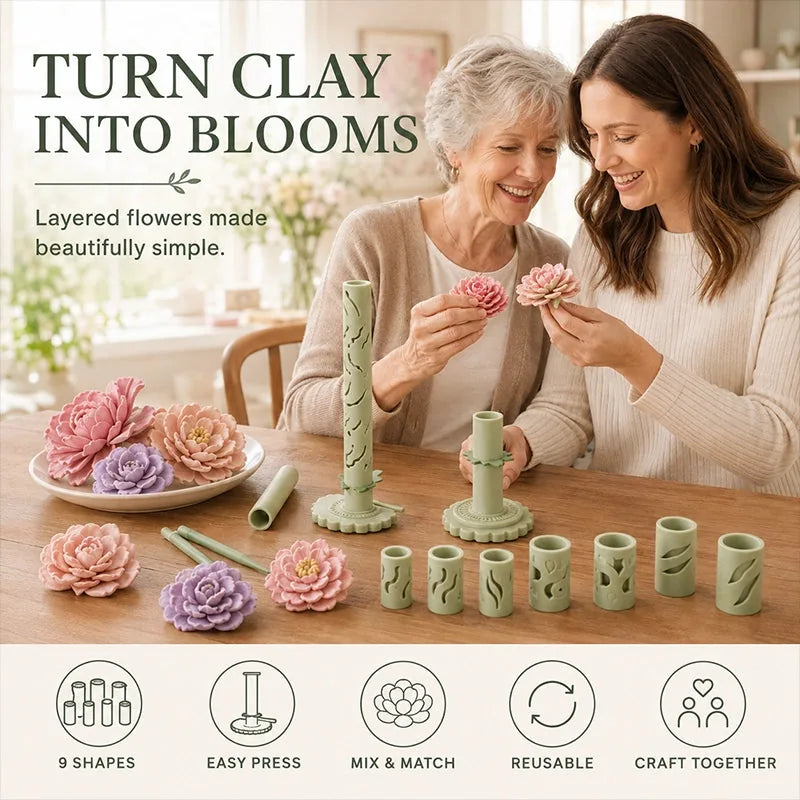 Modular Clay Flower Maker with 9 Shaping Sleeves