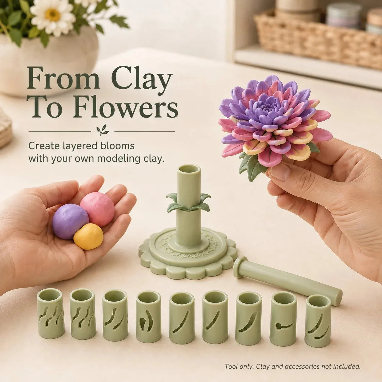 Modular Clay Flower Maker with 9 Shaping Sleeves – product image 2