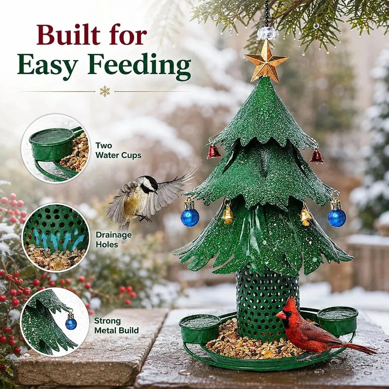 Christmas Tree Bird Feeder with Snowy Bells – product image 2