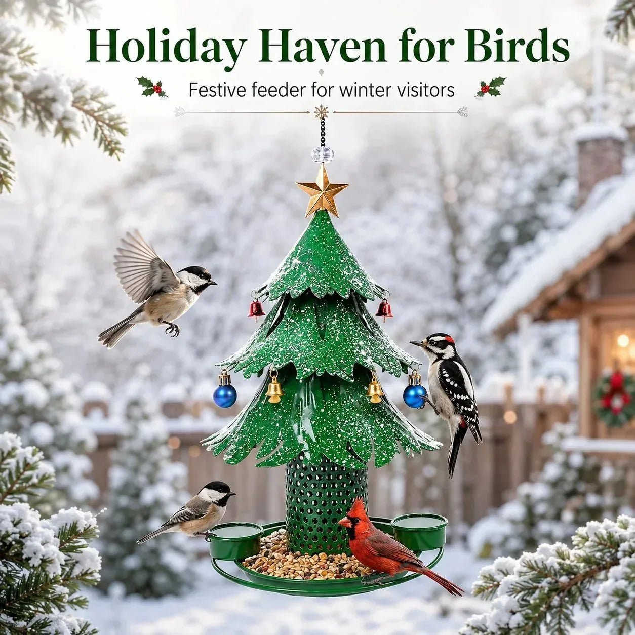 Christmas Tree Bird Feeder with Snowy Bells – product image 5