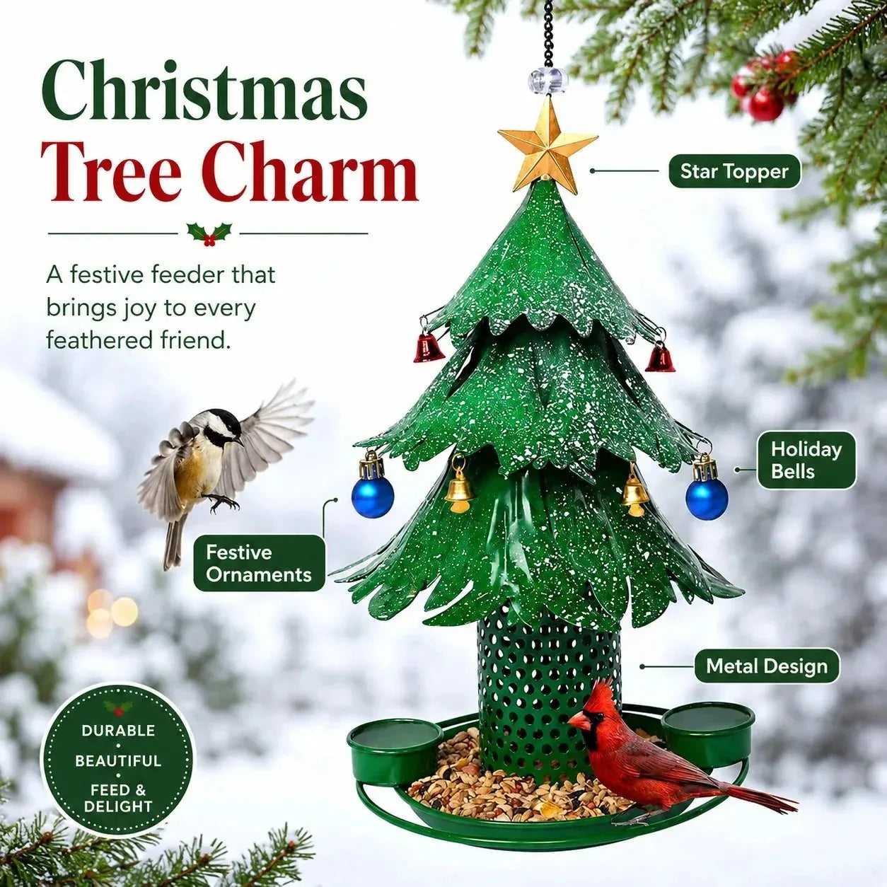 Christmas Tree Bird Feeder with Snowy Bells – product image 6