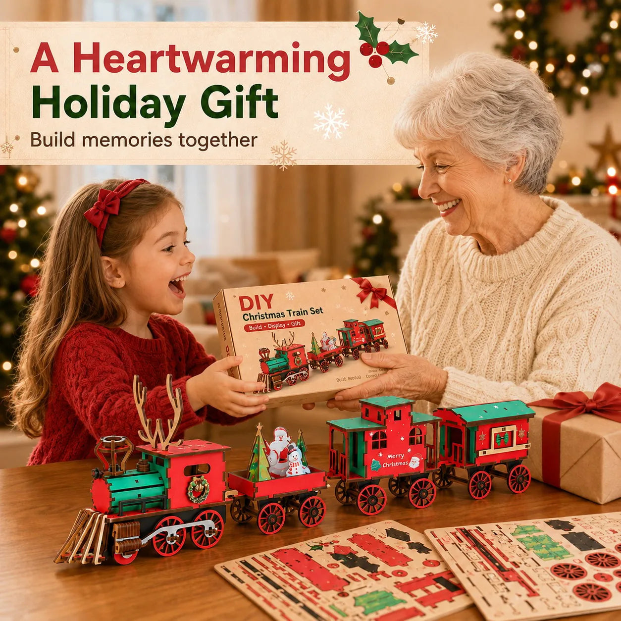 DIY Christmas Wooden Train 3D Puzzle Kit – product image 2